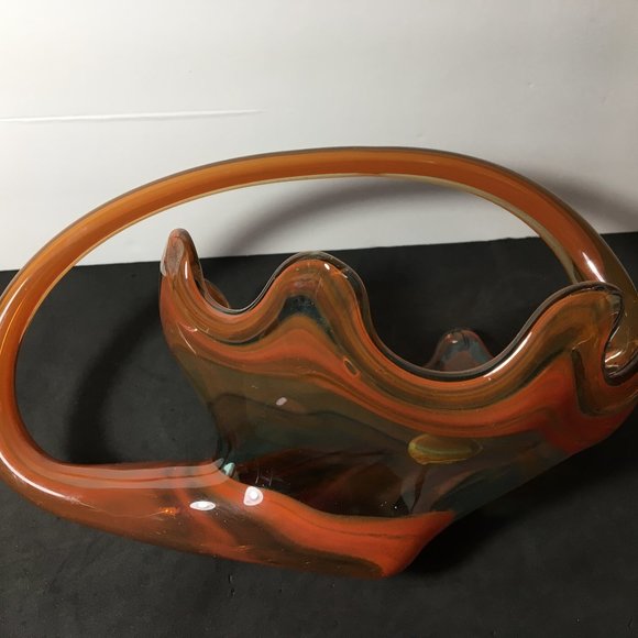 Vintage Sooner Orange Swirl Art Glass Candy Dish/Centerpiece/Decorative Bowl - Picture 15 of 16